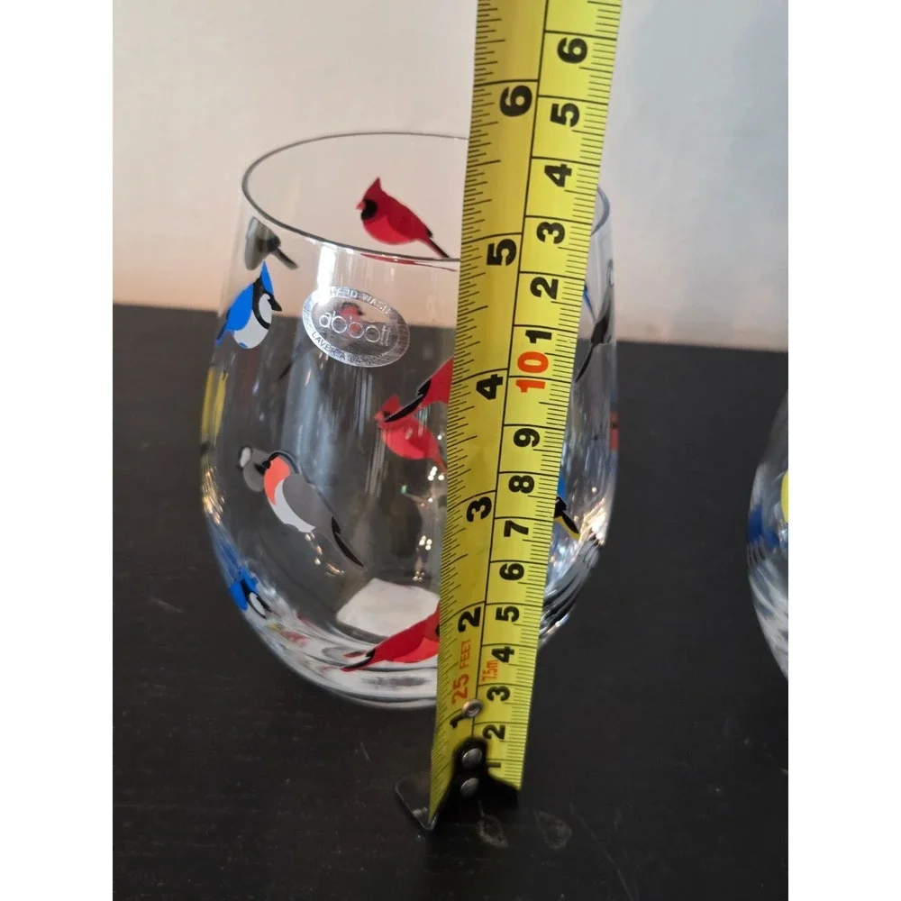 Set 4 Abbott Collection Multi Bird Stemless Wine Glass Goblet Cardinal Robin Jay